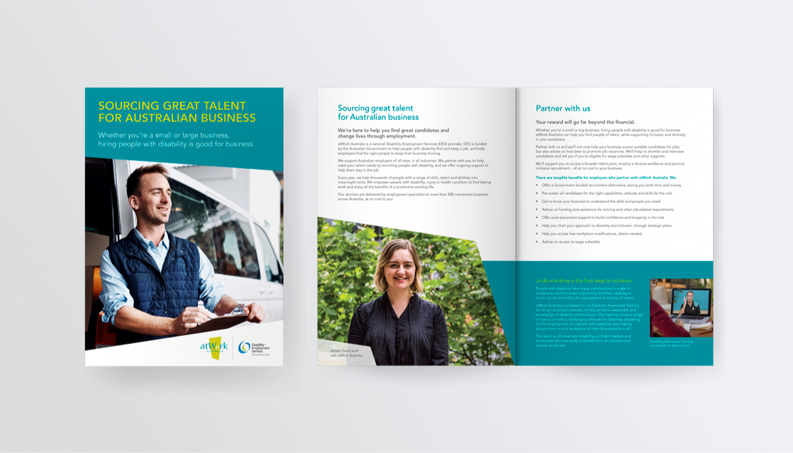 atWork Australia promotional flyer, designed by MOO Marketing & Design graphic designers in Melbourne