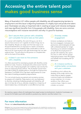Information sheet with atWork Australia branding on it, designed by MOO Marketing & Design graphic design agency in Melbourne