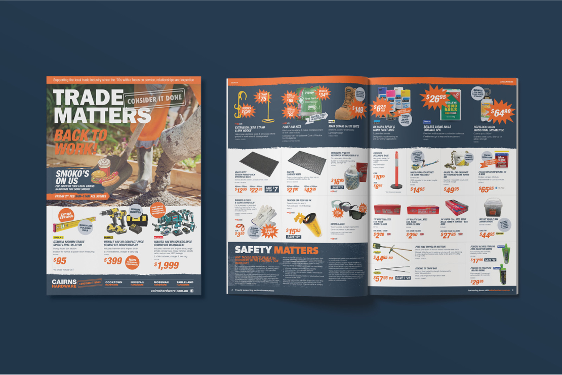 Cairns Hardware sales catalogue designed by MOO Marketing & Design graphic design agency in Melbourne