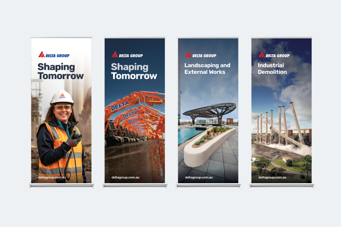 Delta Rent pull-up banners, designed by MOO Marketing & Design graphic design services in Melbourne