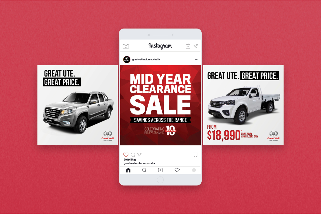 Great Wall Motors social media tiles, designed by MOO Marketing & Design social media marketing agency in Melbourne