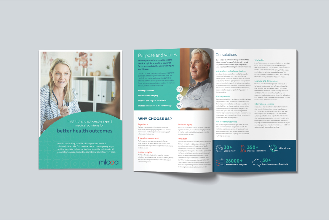 mlcoa corporate brochure, designed by MOO Marketing & Design graphic design agency in Melbourne
