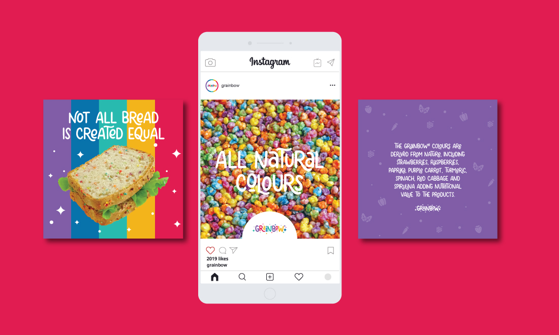 Grainbow social media tiles designed by MOO Marketing & Design's graphic design agency in Melbourne