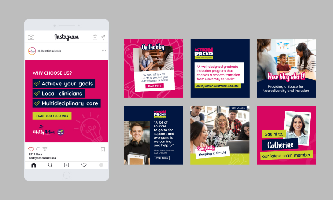 Ability Action Australia social media tiles and thumbnails designed by MOO Marketing & Design digital marketing agency in Melbourne