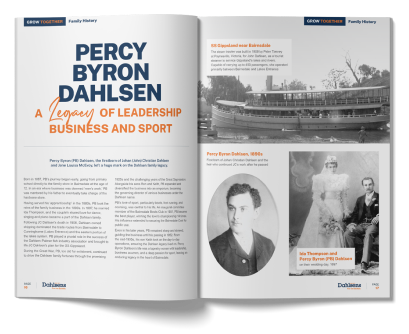 Dahlsens company information booklet with company history, designed by MOO Marketing & Design's graphic design agency in Melbourne