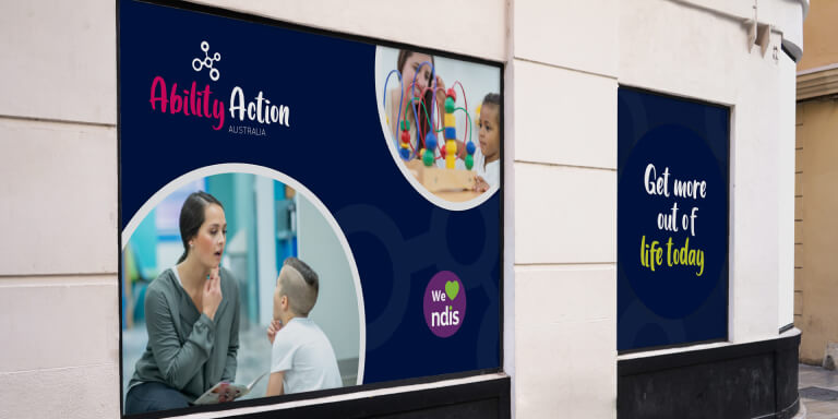 Ability Action Australia branding outside on a building